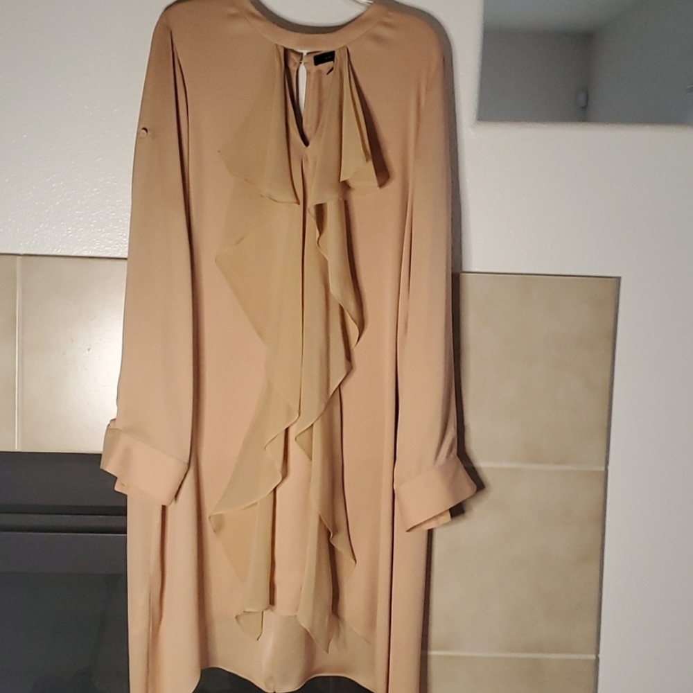BCBGMaxAzria Beige Asymmetrical Ruffle Dress